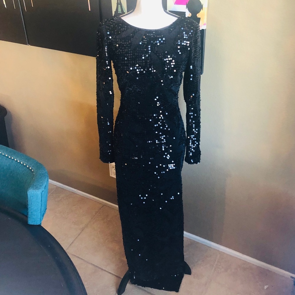 Aidan Maddox EUC Black Long Sleeve Sequin Dress 4